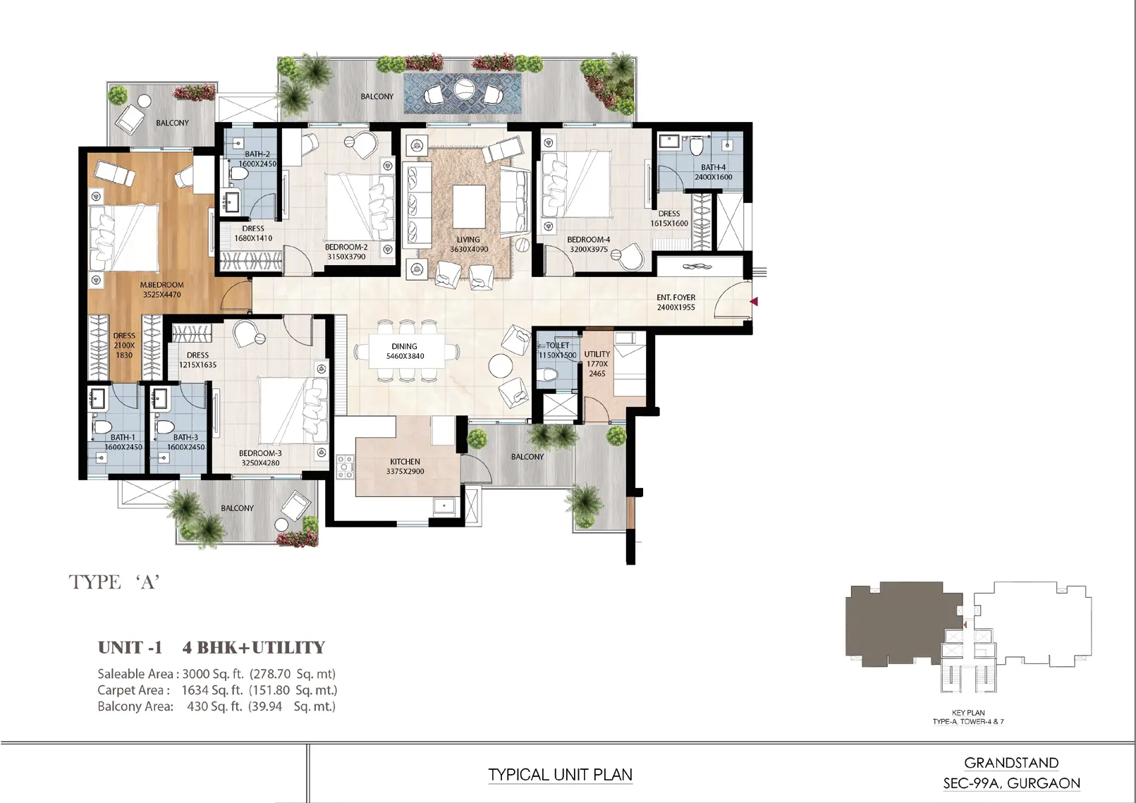4 BHK plus study floor plan
